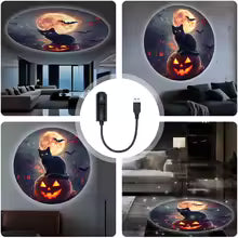 DreamGlow™ Black Cat Moon Projector – 360° Halloween Night Light