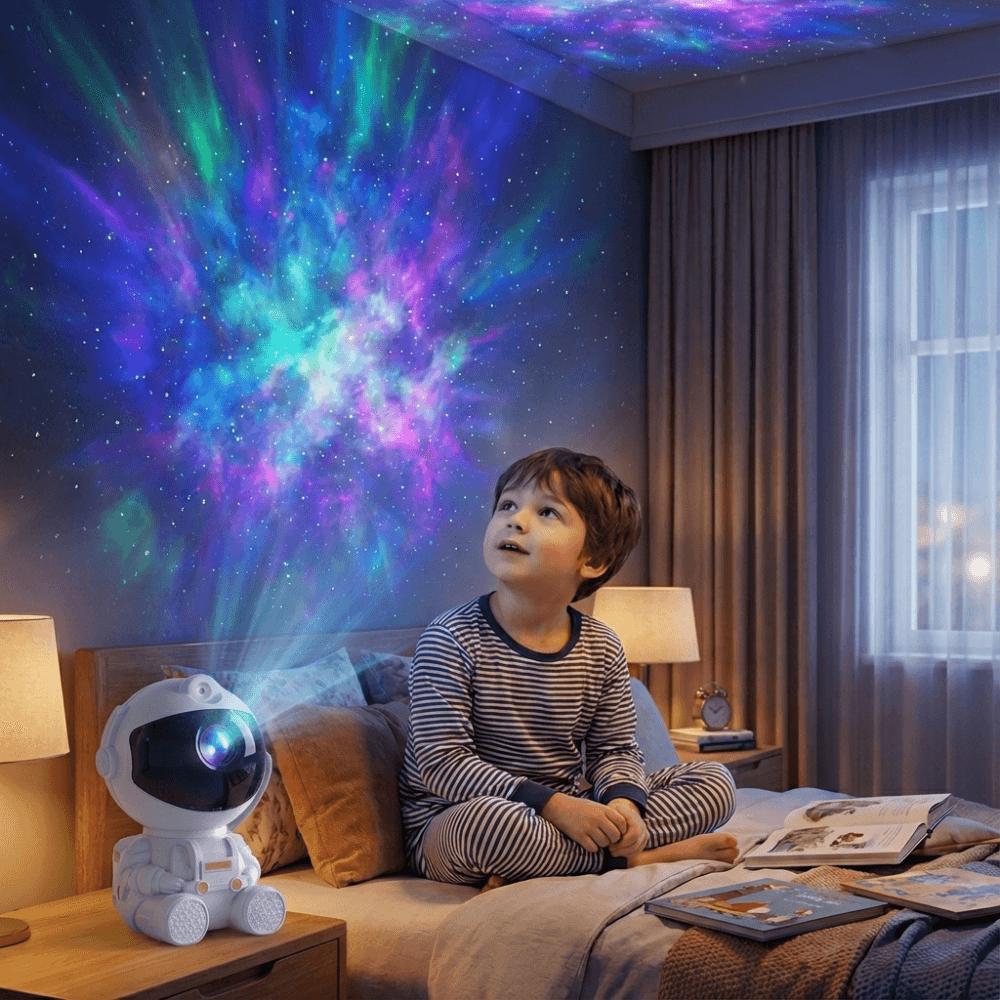 DreamGlow™ Astronaut Galaxy Projector – 360° Star & Nebula Night Light